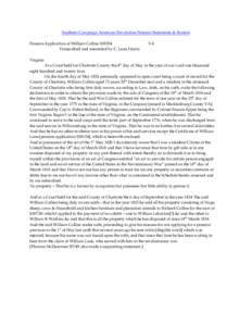 Southern Campaign American Revolution Pension Statements & Rosters Pension Application of William Collins S39354 Transcribed and annotated by C. Leon Harris VA