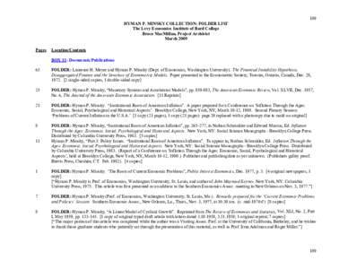 109 HYMAN P. MINSKY COLLECTION: FOLDER LIST The Levy Economics Institute of Bard College Bruce MacMillan, Project Archivist March 2009 Pages