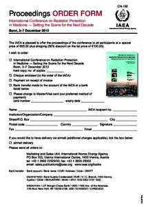 CN-192  ! Proceedings ORDER FORM International Conference on Radiation Protection