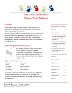 Iowa School District Profiles  Center Point-Urbana Overview This profile describes enrollment trends, student performance, income levels, population, and other characteristics of the Center