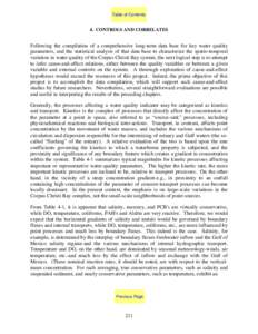 Table of Contents  4. CONTROLS AND CORRELATES Following the compilation of a comprehensive long-term data base for key water quality parameters, and the statistical analysis of that data base to characterize the spatio-t