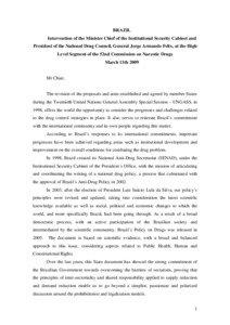 BRAZIL Intervention of the Minister Chief of the Institutional Security Cabinet and President of the National Drug Council, General Jorge Armando Felix, at the High