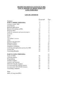 RESTRICTED SERVICE LICENCES IN 2002: ANNUAL REPORT ON SHORT-TERM AND LONG-TERM RSLS