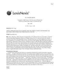 Pageof 100 DOCUMENTS Copyright (cTrustees of the University of Pennsylvania University of Pennsylvania Journal of Constitutional Law May, 2003