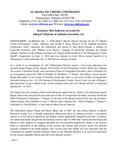 ALABAMA SECURITIES COMMISSION Post Office Box[removed]Montgomery, Alabama[removed]Telephone: ([removed]or[removed]Fax: ([removed]Email: [removed] Website: www.asc.alabama.gov Kentucky Men Ind