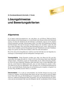 30. Bundeswettbewerb Informatik, 2. Runde  Lösungshinweise und Bewertungskriterien  Allgemeines