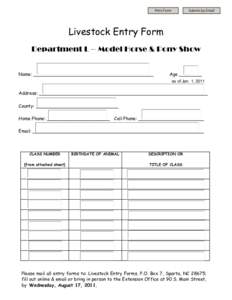 Print Form  Submit by Email Livestock Entry Form Department L – Model Horse & Pony Show