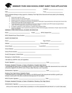 NEWBURY PARK HIGH SCHOOL EVENT GUEST PASS APPLICATION Event: _________________________________________ Location: ______________________  Date:__________________________________________