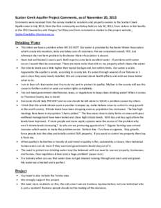 Scatter Creek Aquifer Project Comments, as of November 20, 2013 Comments were received from the survey mailed to residents and property owners in the Scatter Creek Aquifer area in July 3013, from the first community work