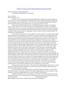 Southern Campaign American Revolution Pension Statements & Rosters Pension Application of John Burgess S8113 Transcribed and annotated by C. Leon Harris State of Virginia } Fluvanna County } S.S. On this 3d day of Octobe