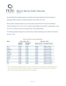 Monthly Service Credit Overview July 2017 House BillLegislative Session) amended how the Public Employees’ Retirement System of Mississippi (PERS) awards service credit for periods of service after July 1, 2