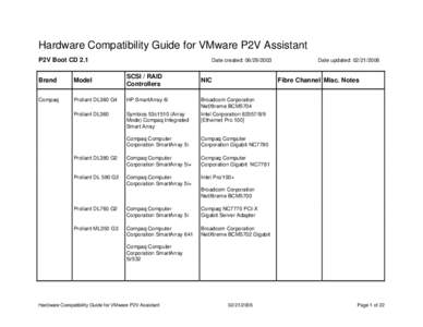 Hardware Compatibility Guide for VMware P2V Assistant P2V Boot CD 2.1 Date created: [removed]Brand