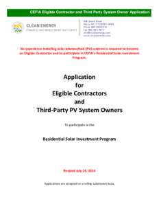 CEFIA Eligible Contractor and Third Party System Owner Application 845 Brook Street Rocky Hill, CT[removed]Phone[removed]Fax[removed]removed]
