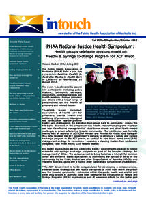 intouch  intouch newsletter of the Public Health Association of Australia Inc. Vol 29 No 8 September/October 2012