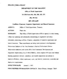 BILLING -CODE: 6720-OlP DEPARTMENT OF THE TREASURY Of%& of Thrift Supervision 12 CFR Parts 545, 556, 560, 563, 571 mo[removed]RIN 1550-AA89