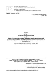 Opinion of the Scientific Committee on Food on the safety of n-vinyl-2-pyrrolidone residues in polyvinylpyrrolidone and pol...