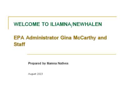 WELCOME TO ILIAMNA/NEWHALEN EPA Administrator Gina McCarthy and Staff Prepared by Iliamna Natives August 2013