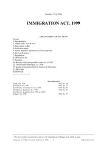 Number 22 of[removed]IMMIGRATION ACT, 1999 ARRANGEMENT OF SECTIONS Section 1. Interpretation.