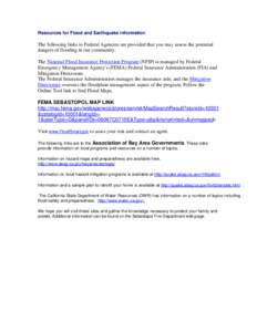 Insurance in the United States / Insurance law / National Flood Insurance Program / United States Department of Homeland Security / Federal Emergency Management Agency / Flood insurance / Association of Bay Area Governments / Floodplain / Insurance / Emergency management / Public safety / Water