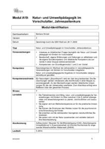 Modul A19:  Natur- und Umweltpädagogik im Vorschulalter, Jahreszeitenkurs Modul-Identifikation