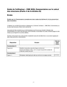 Guide de l’utilisateur – CNB 2005, Commentaires sur le calcul des structures (Partie 4 de la division B) Errata Publié par la Commission canadienne des codes du bâtiment et de prévention des incendies