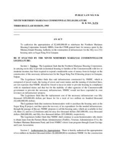 PUBLIC LAW NO[removed]NINTH NORTHERN MARIANAS COMMONWEALTH LEGISLATURE H. B. NO[removed]THIRD REGULAR SESSION, 1995  AN ACT