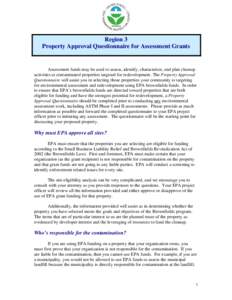 Property Approval Questionnaire for Assessment Grants