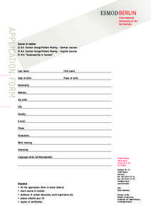 International University of Art for Fashion APPLICATION FORM