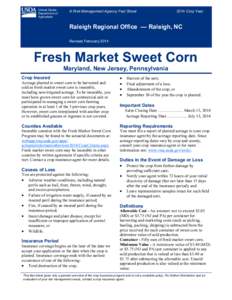 Fresh Market Sweet Corn Crop Insurance in Maryland, New Jersey, and Pennsylvania