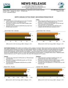 NEWS RELEASE Untied States Department of Agriculture NATIONAL AGRICULTURAL STATISTICS SERVICE NORTH CAROLINA FIELD OFFICE Cooperating with the North Carolina Department of Agriculture and Consumer Services PO Box 27767 -