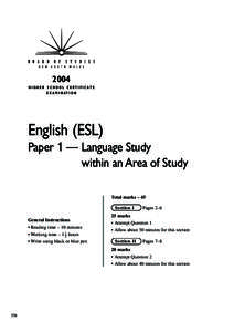 2004 H I G H E R S C H O O L C E R T I F I C AT E E X A M I N AT I O N English (ESL) Paper 1 — Language Study