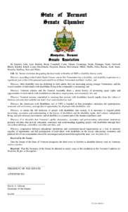 State of Vermont Senate Chamber Montpelier, Vermont  Senate Resolution