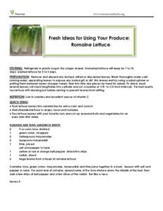 Nurture  www.nurtureyourfamily.org Fresh Ideas for Using Your Produce: Romaine Lettuce