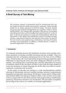 Andreas Hotho, Andreas Nürnberger, and Gerhard Paaß  A Brief Survey of Text Mining