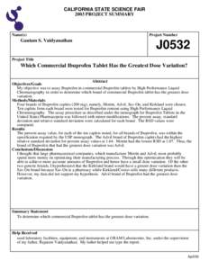 CALIFORNIA STATE SCIENCE FAIR 2003 PROJECT SUMMARY Name(s)  Gautam S. Vaidyanathan