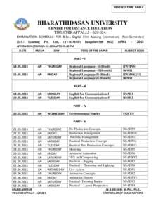 REVISED TIME TABLE  BHARATHIDASAN UNIVERSITY CENTRE FOR DISTANCE EDUCATION  TIRUCHIRAPPALLI.