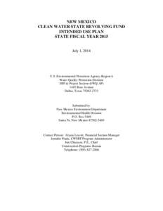 NEW MEXICO CLEAN WATER STATE REVOLVING FUND INTENDED USE PLAN STATE FISCAL YEAR[removed]July 1, 2014