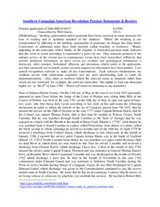 Southern Campaign American Revolution Pension Statements & Rosters Pension application of John Hills S16413 fn15NC Transcribed by Will Graves[removed]Methodology: Spelling, punctuation and/or grammar have been corrected 