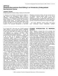 The Journal of Undergraduate Neuroscience Education (JUNE), Fall 2012, 11(1):A1-A5  ARTICLE