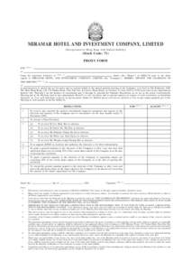 MIRAMAR HOTEL AND INVESTMENT COMPANY, LIMITED (Incorporated in Hong Kong with limited liability) (Stock Code: 71) PROXY FORM I/We