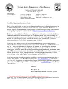 United States Department of the Interior FISH AND WILDLIFE SERVICE Mountain-Prairie Region IN REPLY REFER TO:  FWS/R6/ARD/ES