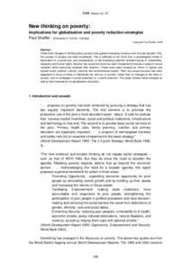 RER, issue no. 47  New thinking on poverty: Implications for globalisation and poverty reduction strategies Paul Shaffer [University of Toronto, Canada] Copyright: Paul Shaffer, 2008