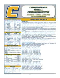 CHATTANOOGA MOCS FOOTBALL PRESEASON PROSPECTUS 2013 RESULTS[removed]OVERALL • 6-2 SOCON (T1ST) FIRST SOCON TITLE SINCE[removed]SCHEDULE
