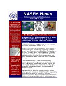 NASFM News National Association of State Fire Marshals NovemberIn This Issue