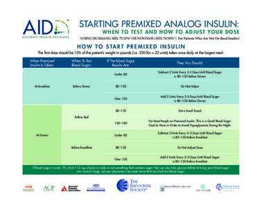 STARTING PREMIXED ANALOG INSULIN:  WHEN TO TEST AND HOW TO ADJUST YOUR DOSE (USING HUMALOG MIX 75/25%® OR NOVOLOG MIX 70/30%® | For Patients Who Are Not On Basal Insulin)