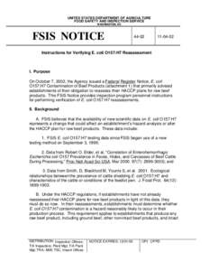 UNITED STATES DEPARTMENT OF AGRICULTURE FOOD SAFETY AND INSPECTION SERVICE WASHINGTON, DC FSIS NOTICE