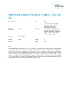 Improving Scientific Literacy. Orbit 31(3): 5859. Research Area: Type of Publication: