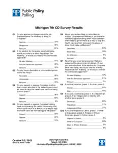 Michigan 7th CD Survey Results Q1 Do you approve or disapprove of the job Representative Tim Walberg is doing in Congress?