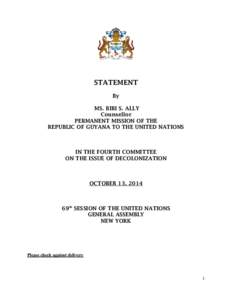 STATEMENT By MS. BIBI S. ALLY Counsellor PERMANENT MISSION OF THE REPUBLIC OF GUYANA TO THE UNITED NATIONS
