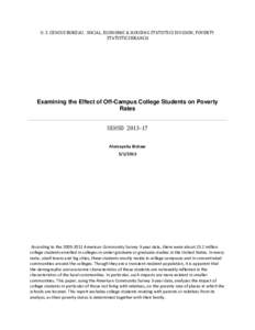 U. S. CENSUS BUREAU, SOCIAL, ECONOMIC & HOUSING STATISTICS DIVISION, POVERTY STATISTICS BRANCH Examining the Effect of Off-Campus College Students on Poverty Rates SEHSD[removed]